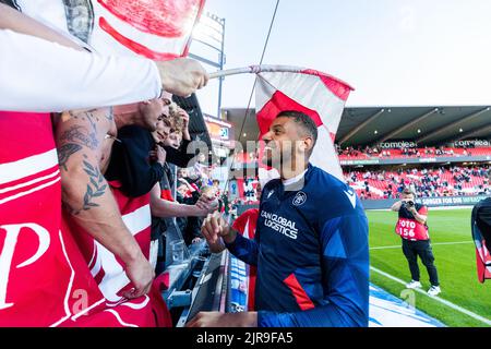 Aalborg, Dänemark. 21., August 2022. Anosike Ementa von AAB gesehen nach dem Superliga-Spiel 3F zwischen Aalborg Boldklub und Broendby IF im Aalborg Portland Park in Aalborg. (Foto: Gonzales Photo - Balazs Popal). Stockfoto