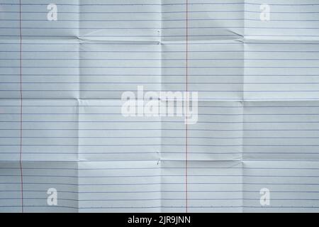 Gefaltetes liniertes Papier Textur Hintergrund Stockfoto