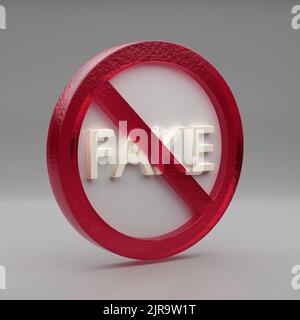 Schöne abstrakte Illustration Fake Verbotene, Verbotene Zeichen, Verbot, Warnsymbol Symbol auf einem grauen Hintergrund. 3D Rendering-Illustration. Ba Stockfoto