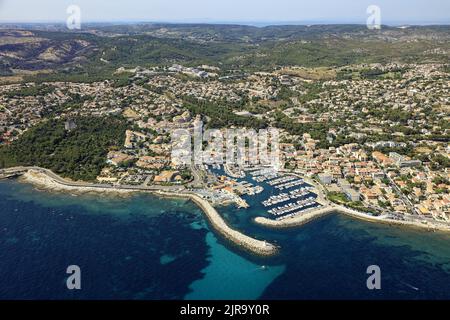 Département Bouches-du-Rhone (Südostfrankreich): Luftaufnahme des Badeortes Sausset-les-Pins entlang der Òcote bleueÓ (Blaue Küste), mit ihm Stockfoto