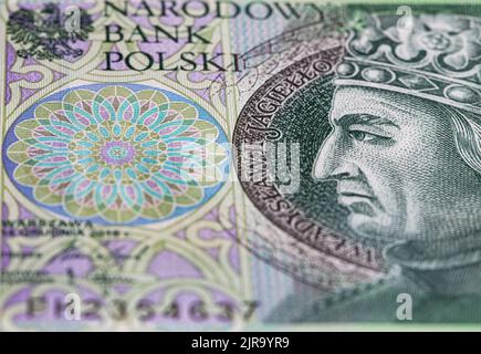 Vorderseite der 100 polierten Zloty-Banknote für Designzwecke Stockfoto