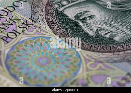 Vorderseite der 100 polierten Zloty-Banknote für Designzwecke Stockfoto