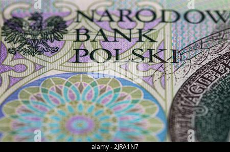 Vorderseite der 100 polierten Zloty-Banknote für Designzwecke Stockfoto