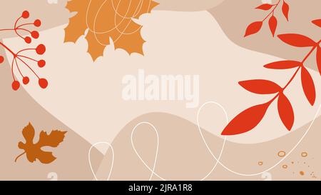 Herbstverkauf digitales Poster, Werbebanner mit Herbstblättern, Beeren, abstrakte Formen. Vektor Stock Vektor