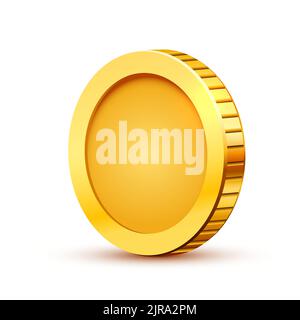 3d realistische Goldmünze auf weißem Hintergrund isoliert. Vektorgrafik Stock Vektor