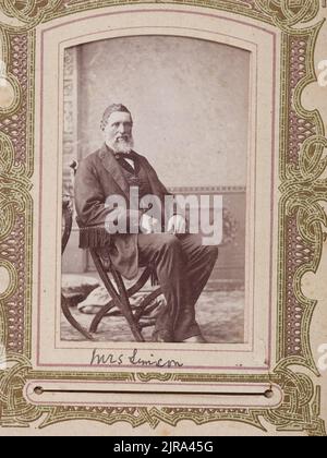Porträt eines nicht identifizierten Mannes. Aus dem Album: Guard Family Collection: Cartes de Visite Album, 1875-1885, Auckland, von Hemus und Hanna. Stockfoto