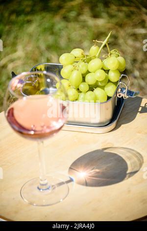 Wein und Trauben für Picknick Stockfoto