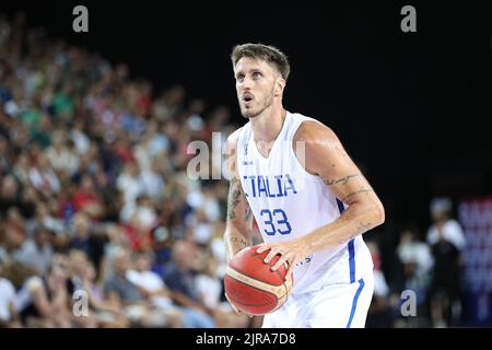 Achille Polonara beim zweiten Spiel France Basket Team gegen Italien in Montpellier als Vorbereitung für den Eurobasket 2022 Stockfoto