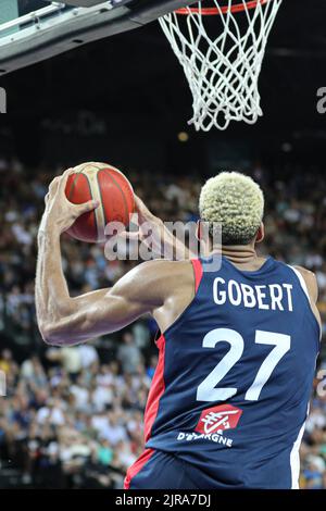 Rudy Gobert beim zweiten Spiel für das France Basket Team gegen Italien in Montpellier zur Vorbereitung auf den Eurobasket 2022 Stockfoto