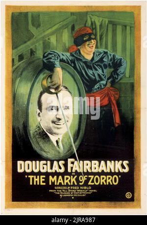 Filmplakat für den Film The Mark of Zorro von 1920, Douglas Fairbanks. Stockfoto
