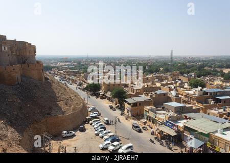 Die Aussicht auf Jaisalmer City, Landschaften und Straßenaktivitäten Stockfoto