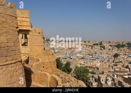 Die Aussicht auf Jaisalmer City, Landschaften und Straßenaktivitäten Stockfoto