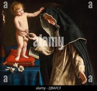 Giovanni Battista Salvi da Sassoferrato, St. Katharina von Siena, Empfang der, Dornenkrone, von der, Christkind, Ölgemälde auf Leinwand, um 1643 Stockfoto