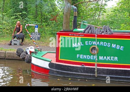 Mal Edwards MBE, Fender Maker, Llangollen-Kanal, North Wales, Großbritannien Stockfoto