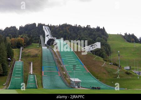 Olympiastadion im alpinen Skisport in Süddeutschland ein beliebter Wintersportort. GARMISCH PARTENKIRCHEN DEUTSCHLAND - SEP 2018 Stockfoto