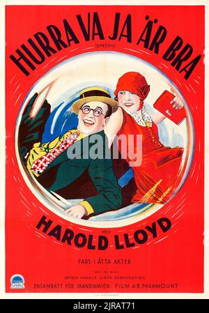 Hurra va ja är bra - schnell (Paramount, 1928). Schwedisches Filmplakat. Harold Lloyd Stockfoto