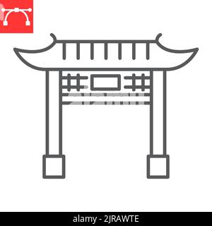 Chinesische Gate-Linie Symbol, Asian und Reisen, chinesische Kleid Vektor-Symbol, japan Tor Vektor Grafik, editierbare Kontur Umriss Zeichen, eps 10. Stock Vektor