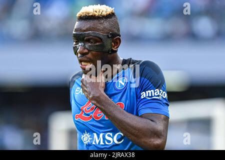 NEAPEL, ITALIEN - 21. AUGUST: Victor Osimhen von Neapel während der italienischen Serie Ein Spiel zwischen Neapel und AC Monza im Stadio Diego Armando Maradona am 21. August 2022 in Neapel, Italien (Foto: Ciro Santangelo/Orange Picles) Stockfoto