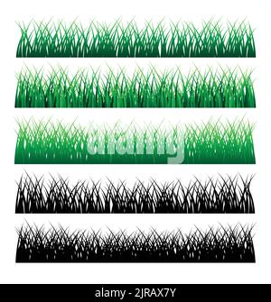 Illustration von grünen und schwarzen Gras Silhouetten Stock Vektor