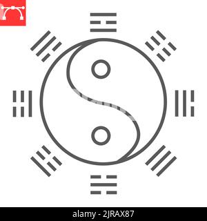 Yin und Yang Linie Symbol, Asian und Harmonie, Yin Yang Vektor-Symbol, Vektorgrafiken, editierbare Kontur Umriss Zeichen, eps 10. Stock Vektor