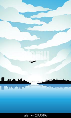 Illustration von Istanbul Silhouette unter einem blauen wolkigen Himmel Stock Vektor