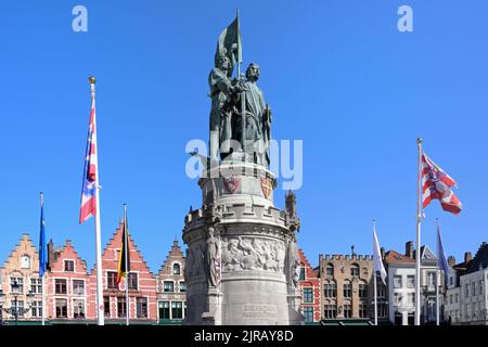 Marktplatz mit Jan Breydel und Pieter De Coninck Statue, Brügge, Belgien Stockfoto