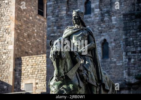 Montierte Statue von Ramon Berenguer III, Barcelona, Spanien Stockfoto