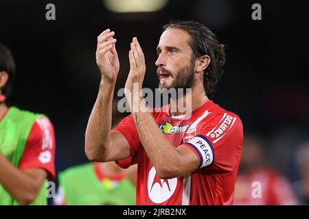 Neapel, Italien. 21. August 2022. Andrea Barberis von AC Monza Gesten während der Serie Ein Spiel zwischen Napoli und Monza im Stadio Diego Armando Maradona, Neapel, Italien am 21. August 2022. Kredit: Giuseppe Maffia/Alamy Live Nachrichten Stockfoto