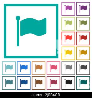 Einfarbige, flache Symbole mit einer Flagge und Quadranten auf weißem Hintergrund Stock Vektor