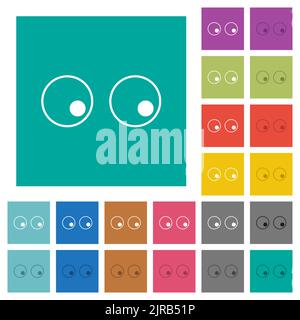 Augen sehen, wie sie mehrfarbige flache Symbole auf einfachen quadratischen Hintergründen umreißen. Weiße und dunklere Symbolvarianten für schwebe- oder aktive Effekte. Stock Vektor
