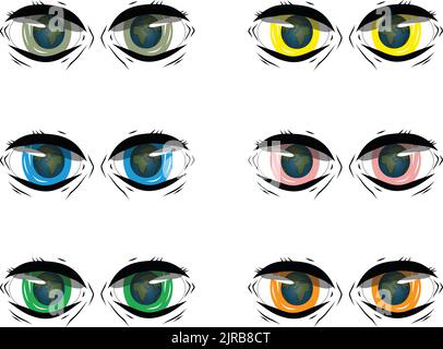 Cartoon schöne Augen mit Globus Vektor-Set. Stock Vektor