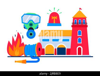 Brandschutz und Alarm - modernes Poster im flachen Design Stock Vektor