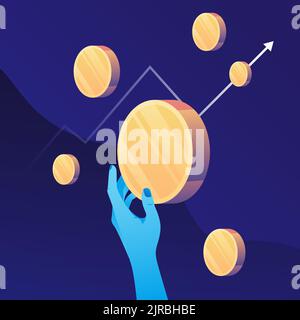 Abstraktes Spiel, um Illustration zu verdienen. Münzen Aus Der Hand Halten. Vektorgrafik Stock Vektor