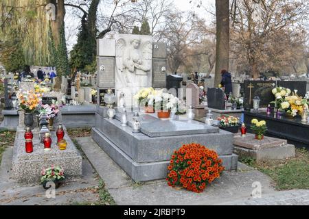 Rakowicki Friedhof, einer der bekanntesten Friedhöfe Polens, im Zentrum von Krakau, Polen. Stockfoto