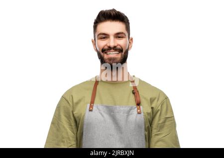 Ein fröhlicher Barkeeper im Vorfeld Stockfoto