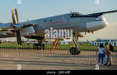 30. August 2019, Region Moskau, Russland. Russischer Turboprop-strategischer Bomber-Raketenträger Tupolev TU-95 Krasnojarsk Stockfoto