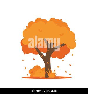 Farbenfrohe Herbstbäume. Cartoon gelb orange Herbst Baum und Herbstlicher Garten Busch Symbol mit Herbstsaison Goldblätter für Stadtpark und Waldlandschaft b Stock Vektor
