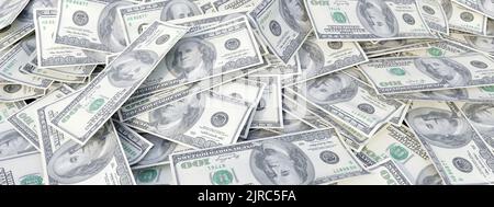 US-Wirtschaft. Vereinigte Staaten von Amerika hundert Dollar USD Banknoten Hintergrund. 3D Rendern Stockfoto
