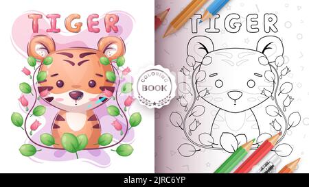 Cartoon Charakter bezaubernd Tier Tiger - Bild ausmalen Stock Vektor
