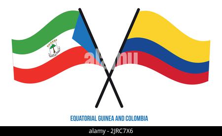 Äquatorialguinea und Kolumbien Flaggen gekreuzt und winken Flat Style. Offizieller Anteil. Stock Vektor