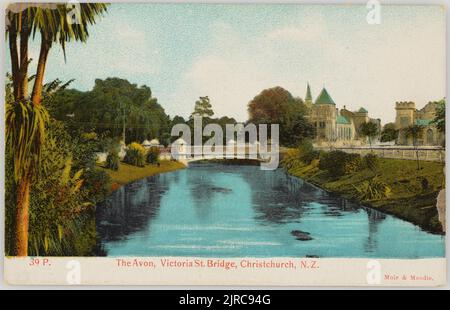 The Avon, Victoria Street Bridge, Christchurch, Neuseeland, 1905, Christchurch, von Muir & Moodie. Stockfoto