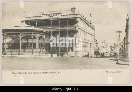 Band Rotunda and Masonic Hotel, Napier, Neuseeland, 1900-1910, Napier, Hersteller unbekannt. Geschenk von Patricia M. Mitchell, 1989. Stockfoto
