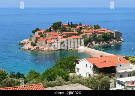 Sveti Stefan, Montenegro. Alte historische Stadt und Luxus-Resort auf der Insel. Montenegro, Europa Stockfoto