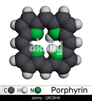 Porphin oder Porphyrin, Mitglied des Porphyrinmoleküls. Es ist Klasse von makrozyklischen aromatischen Verbindungen, wie Häm-Cofaktor von Hämlobins, Zytochromen. Maulwurf Stockfoto