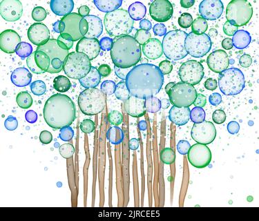 Farbenfroher abstrakter Wald, hergestellt mit alkoholischen Tuschebürsten. Abstrakter Hintergrund, schönes Design für Poster, Tapete, Karte oder mehr. Digitaler Vektor-illuu Stock Vektor