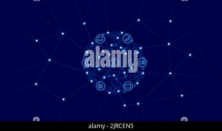 Abstrakter globaler Kommunikationshintergrund. Blaue Farbe. Punkte und Linien. Netzwerkverbindungen. Stockfoto