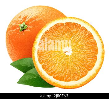 Orange isoliert auf weißem Hintergrund, Beschneidungspfade, volle Tiefenschärfe Stockfoto