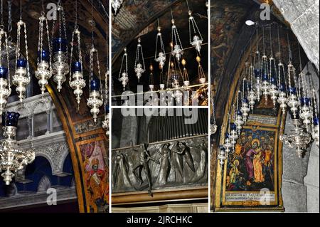 Die Basilika des Heiligen Grabes, die wichtigste katholische Kirche, die an der Stelle der Kreuzigung, Salbung, Beerdigung und Auferstehung Jesu errichtet wurde Stockfoto