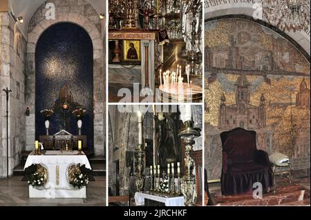 Die Basilika des Heiligen Grabes, die wichtigste katholische Kirche, die an der Stelle der Kreuzigung, Salbung, Beerdigung und Auferstehung Jesu errichtet wurde Stockfoto