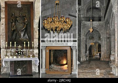 Die Basilika des Heiligen Grabes, die wichtigste katholische Kirche, die an der Stelle der Kreuzigung, Salbung, Beerdigung und Auferstehung Jesu errichtet wurde Stockfoto